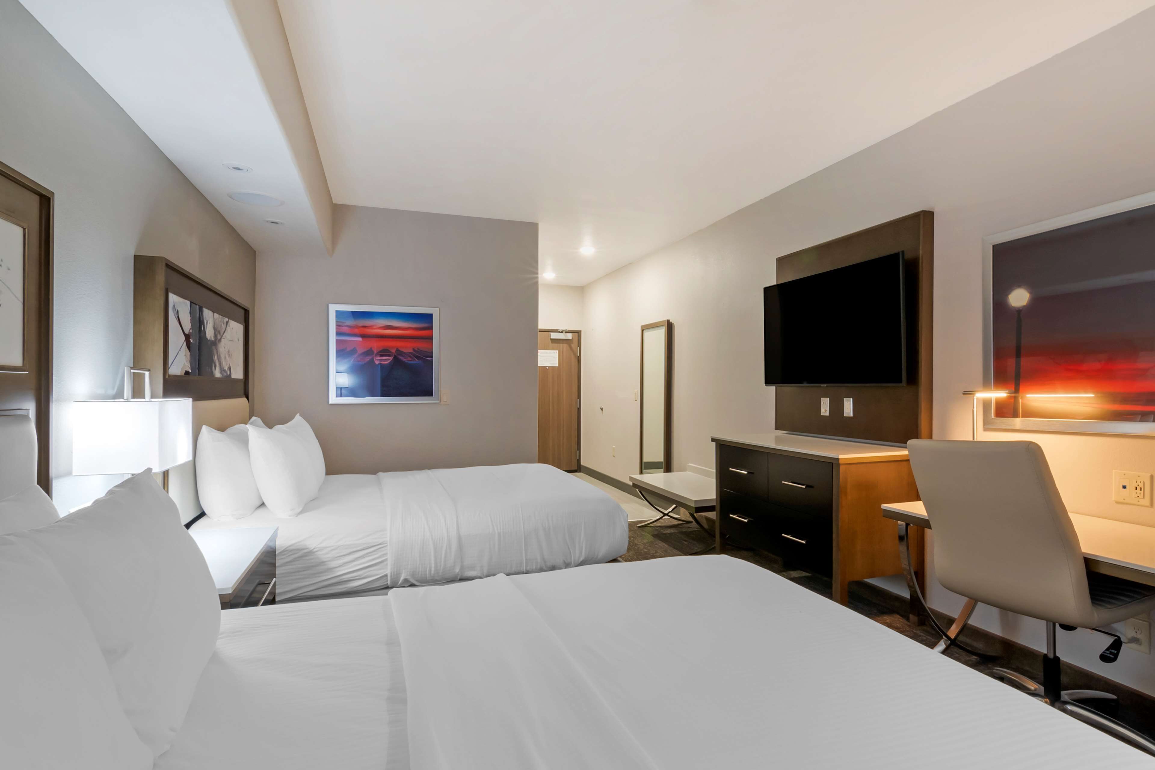 standard room, 2 queen beds, accessible, refrigerator & microwave | desk, blackout curtains, iron/ironing board, free wifi