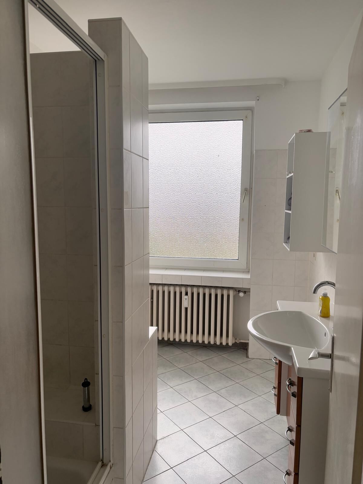 Duschwanne, Haartrockner, Handtücher, Seife