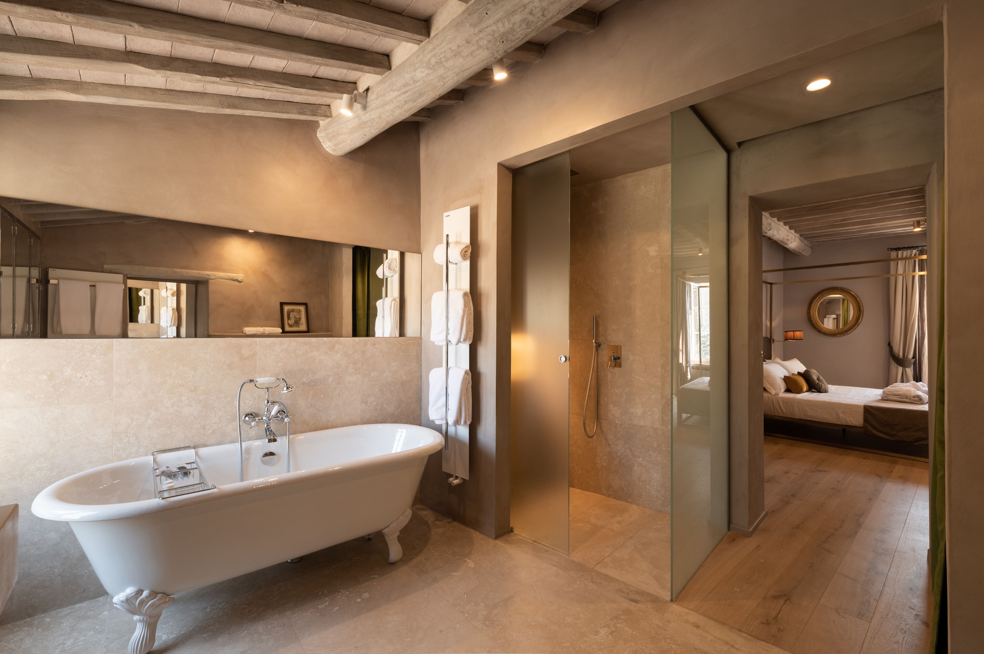 Deluxe Double Room, Valley View | Bathroom | Shower, rainfall showerhead, hair dryer, bathrobes