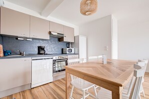 Fridge, microwave, oven, dishwasher