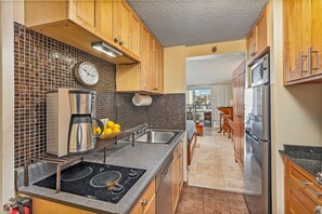 Fridge, microwave, dishwasher, coffee/tea maker