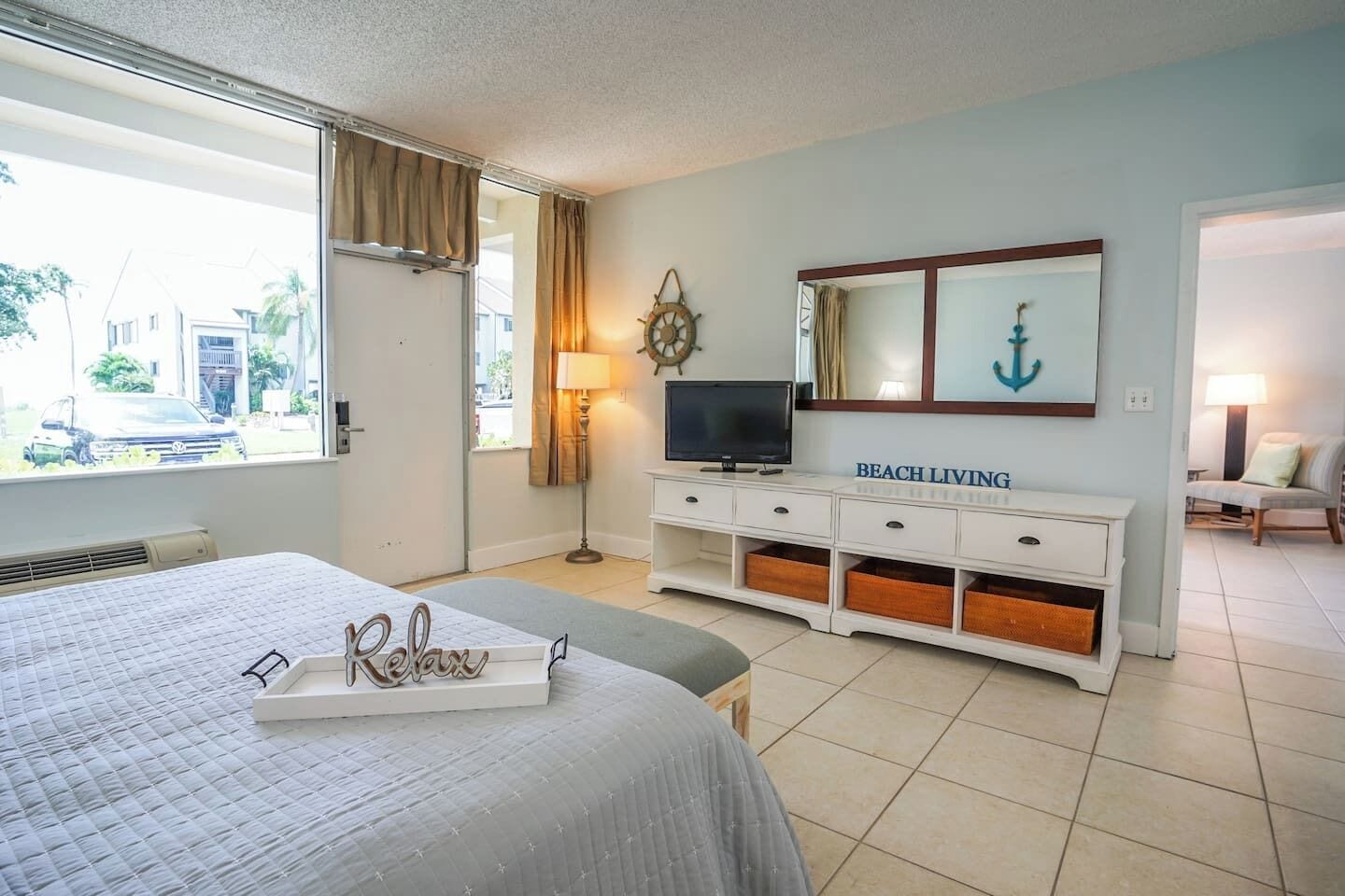 1 bedroom, desk, iron/ironing board, travel cot