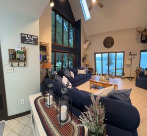 Smart TV, fireplace, video games, DVD player