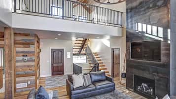 Télévision à écran plat, cheminée