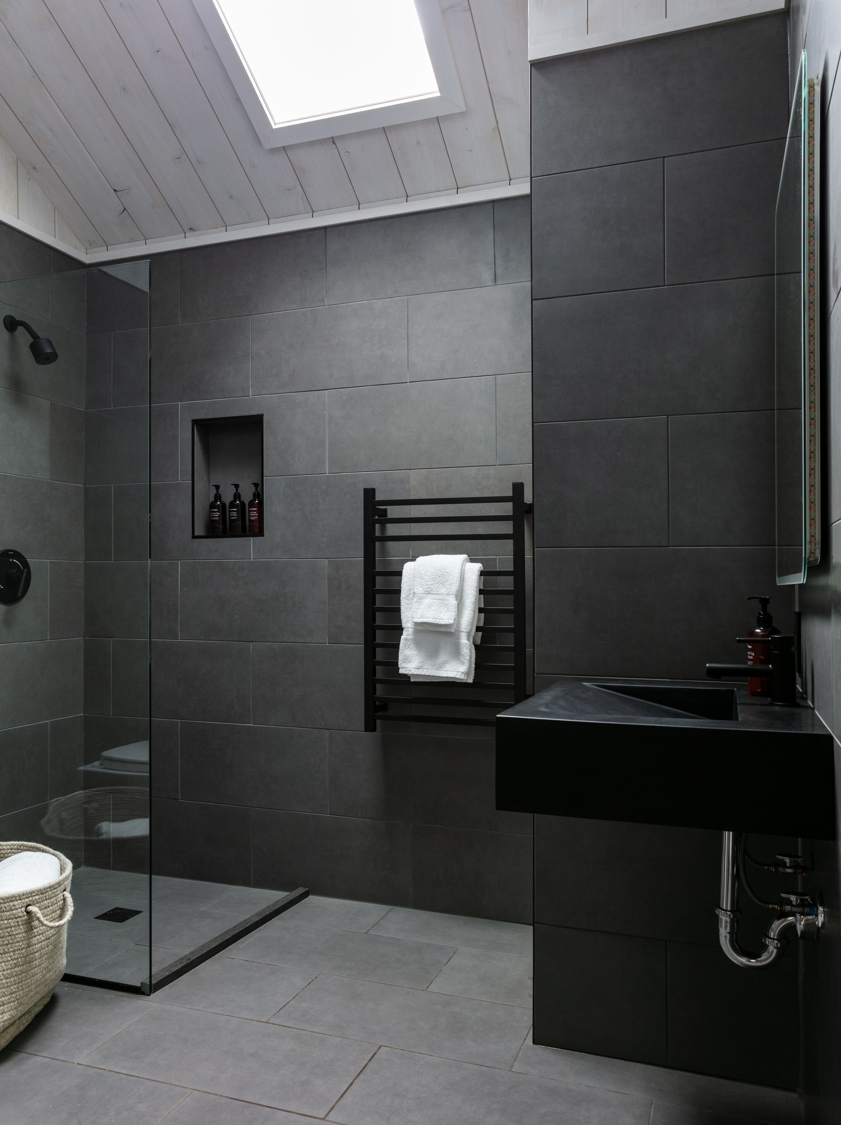 shower, rainfall showerhead, towels, soap