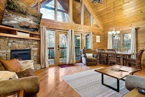Smart TV, fireplace, video games, DVD player