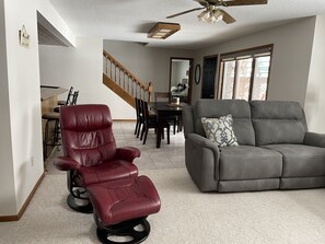 Smart TV, fireplace, video games, DVD player