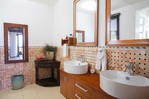 Bathtub, hair dryer, bidet, towels