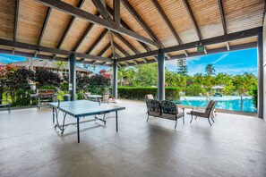 Outdoor dining - Ocean & mountain view home in amazing setting with pool - walk to Anini Beach (Princeville)