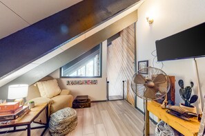 Televisión, chimenea y libros