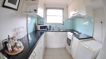 Fridge, microwave, oven, electric kettle