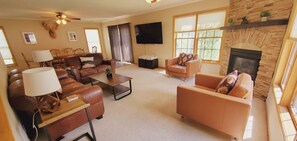 Smart TV, fireplace, video games, books