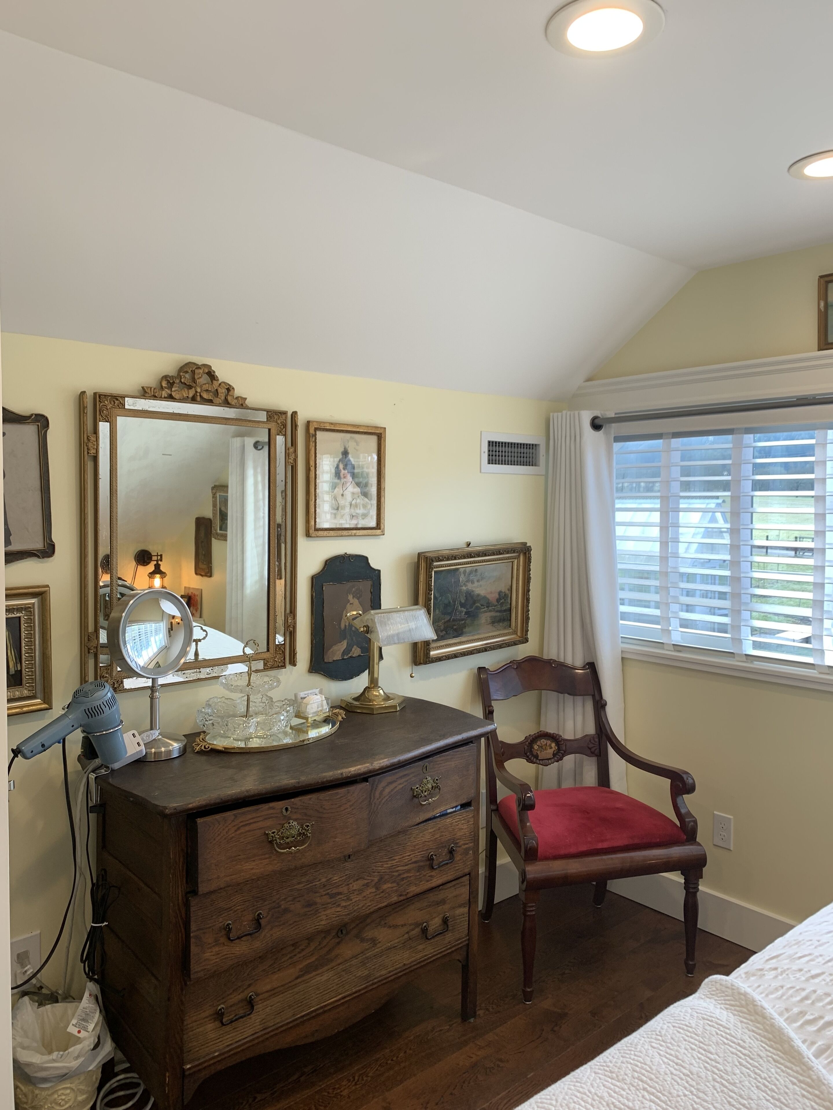 2 bedrooms, desk, blackout drapes, iron/ironing board