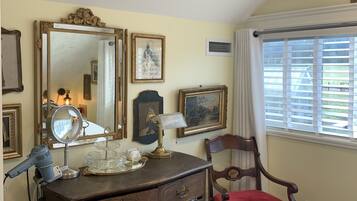 2 bedrooms, desk, blackout drapes, iron/ironing board