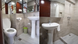 Regadera, amenidades de baño gratuitas, bidet, jabón