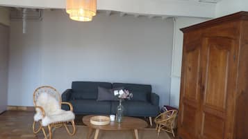 Télévision, cheminée, table de tennis de table, livres