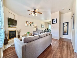 TV, fireplace, offices