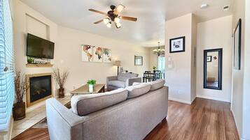 TV, fireplace, offices