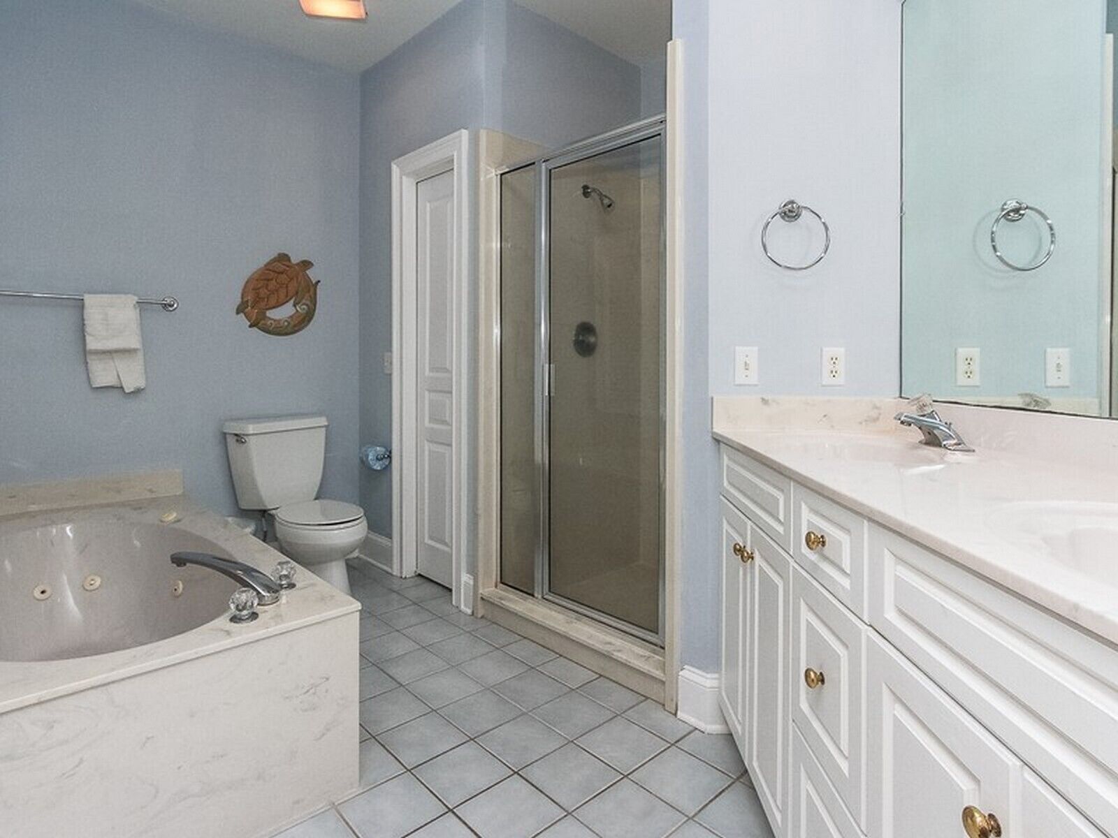 Une salle de bain avec une baignoire, des toilettes et une douche à l’italienne.
