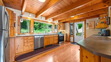 Frigorífico, microondas, horno y placa de cocina