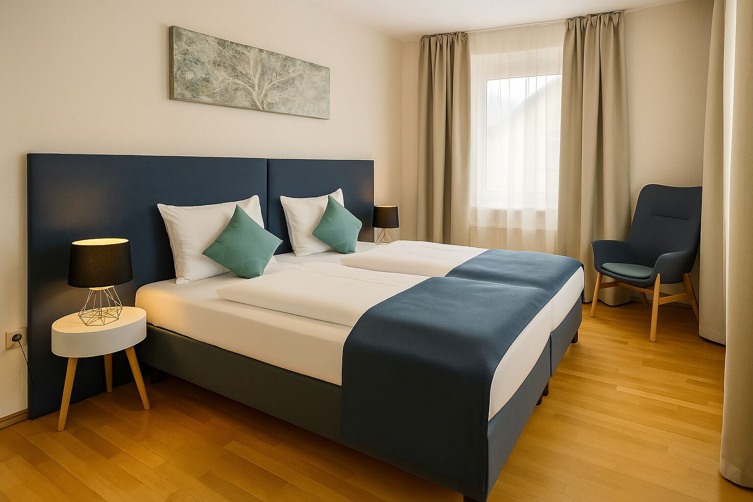 Premium bedding, desk, free WiFi, bed sheets