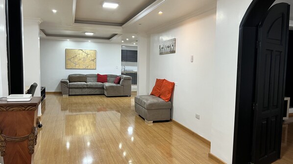 Smart TV, table football, ping pong, music library