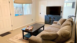 Smart TV, chimenea y libros 