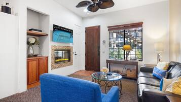 TV, fireplace, offices