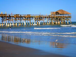 On the beach, sun-loungers, beach towels