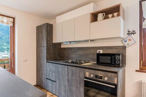 Frigorífico, microondas, horno y placa de cocina