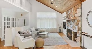 Smart TV, fireplace, table tennis, books