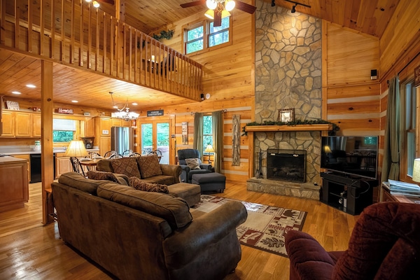 Fernseher, Kamin, DVD-Player, BĂŒcher