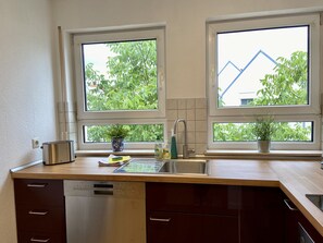 Fridge, oven, stovetop, dishwasher - Vacation apartment Am Nonnenbach - Modern vacation apartment close to the lake (Kressbronn)