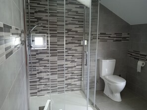Ducha, secador de pelo, toallas, papel higiénico