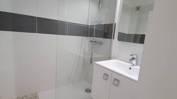 Shower, hair dryer, toilet paper