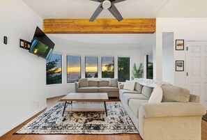 Smart TV, fireplace, video games, ping pong