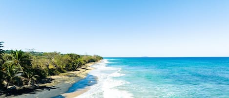 On the beach, sun loungers