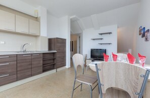 Apartment | Private kitchen | Fridge, microwave, oven, stovetop