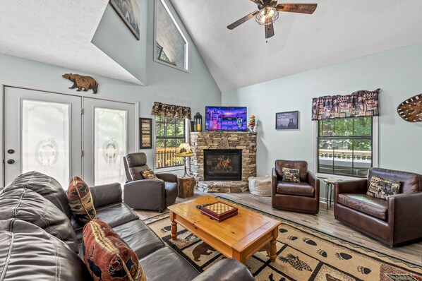 Smart TV, fireplace, video games, books