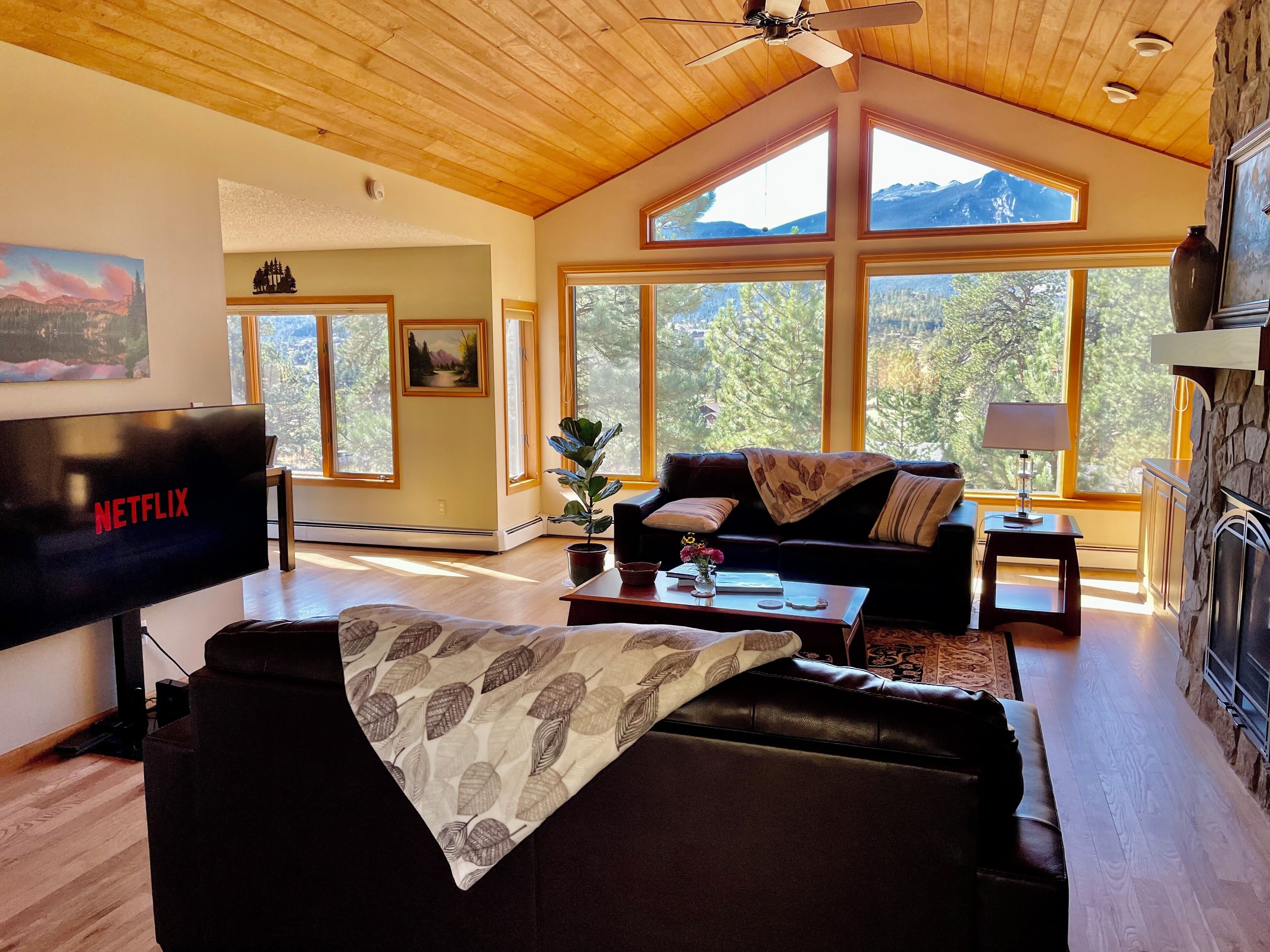 Large house on acre in forest setting, stunning views, hot tub, coaster passes.