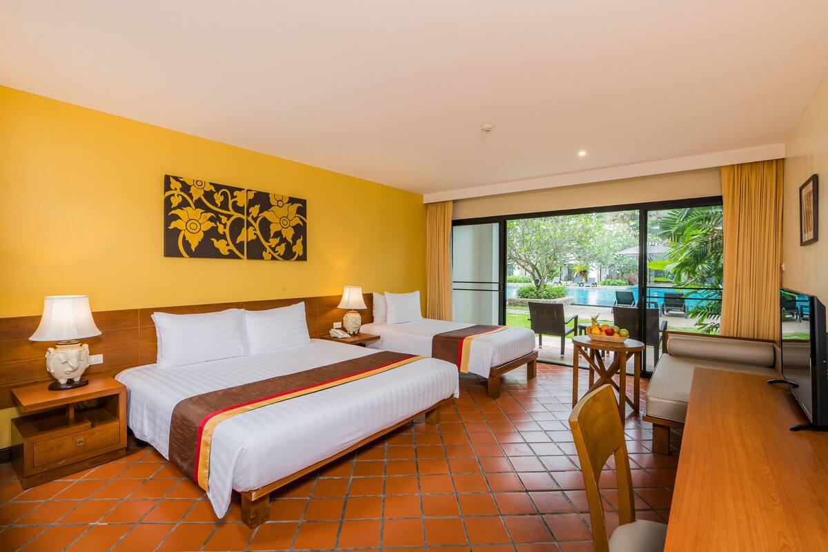 superior triple room, pool view (family) | 1 bedroom, in-room safe, desk, blackout curtains
