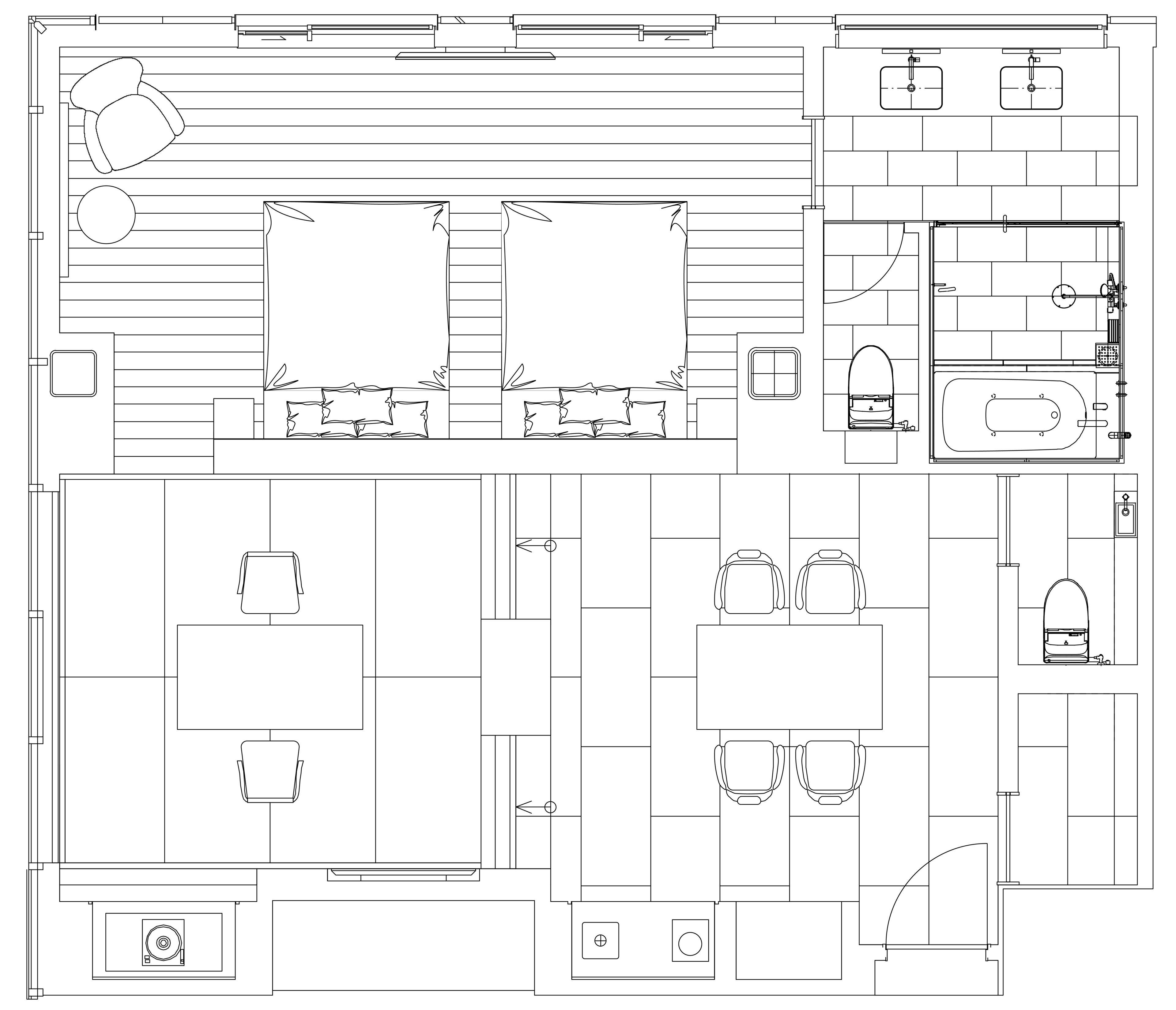 Un plan détaillé des niveaux d’un hôtel comprenant de nombreuses chambres, un hall d’entrée central et une piscine.