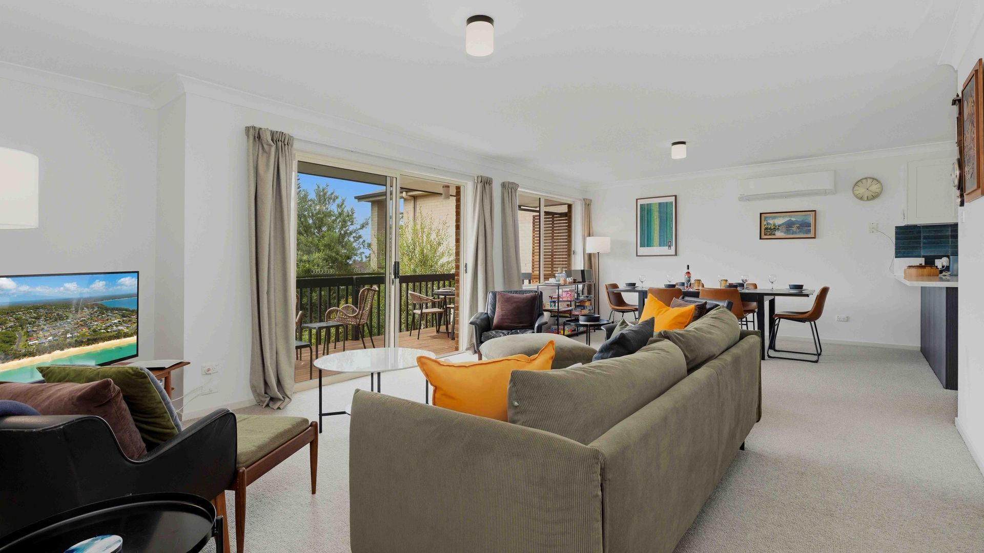 TV, DVD player, books