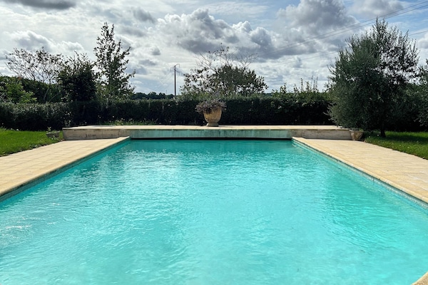 Piscine orientée SUD
Vue sur les champs