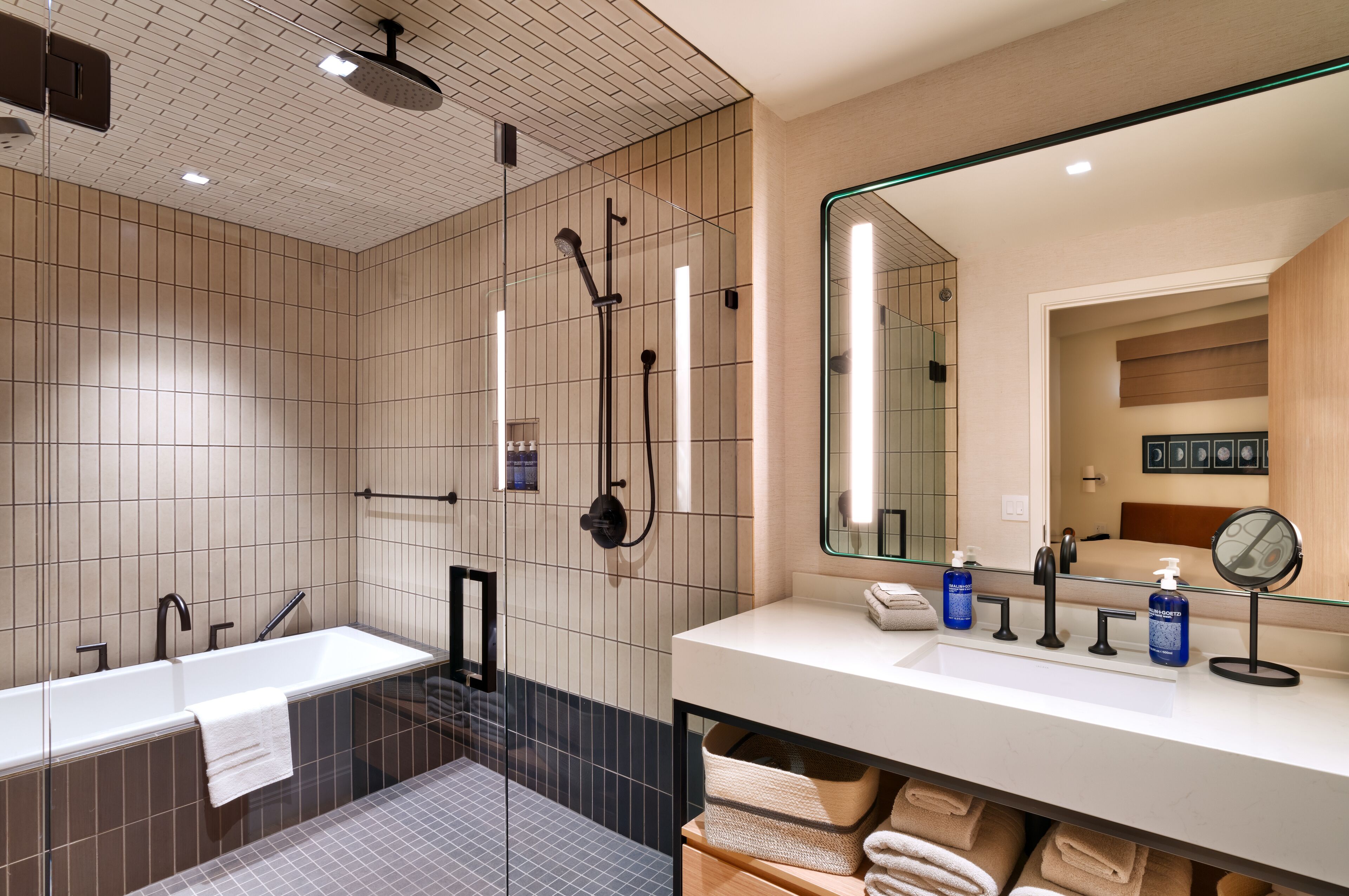 signature suite | bathroom | shower, eco-friendly toiletries, towels