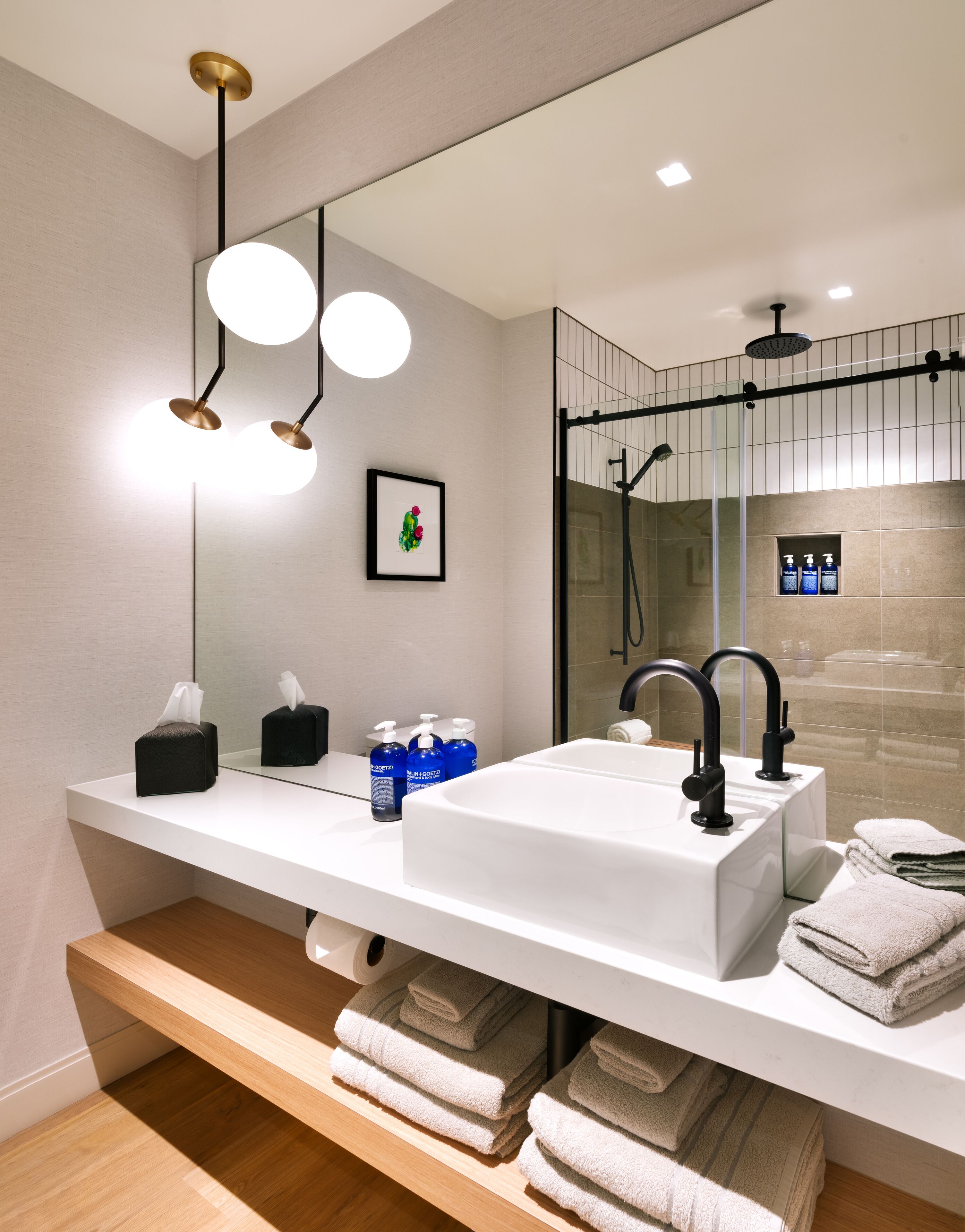 shower, eco-friendly toiletries, towels