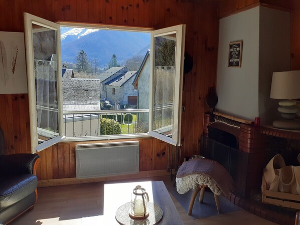 Téléviseur, foyer, livres