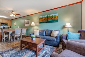 TV, fireplace, foosball