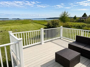 Terrace/patio - Quintessential waterfront home with over 400 feet of private sandy beach. (Jonesport)