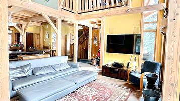 Smart TV, fireplace, video games, DVD player